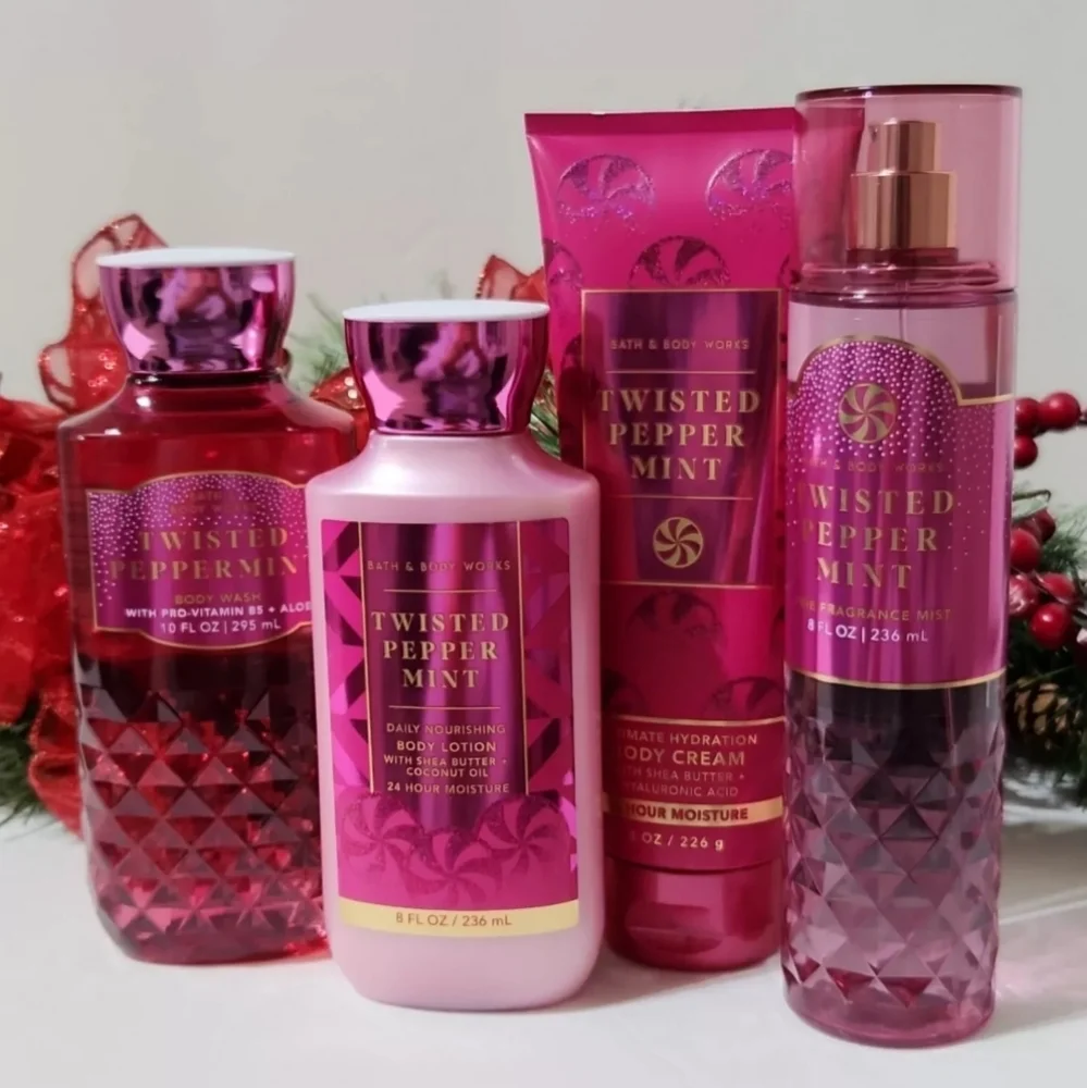 Bath & Body Works Twisted Peppermint 4pc Set Gel Lotion Cream Mist